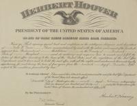 [Presidential] Hoover, Herbert. Partially-printed postal commission, signed