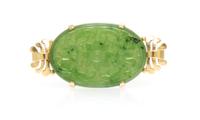 A Yellow Gold and Nephrite Jade Brooch, 8.40 dwts.