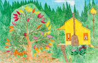 Untitled (Tree and House and Bird House)