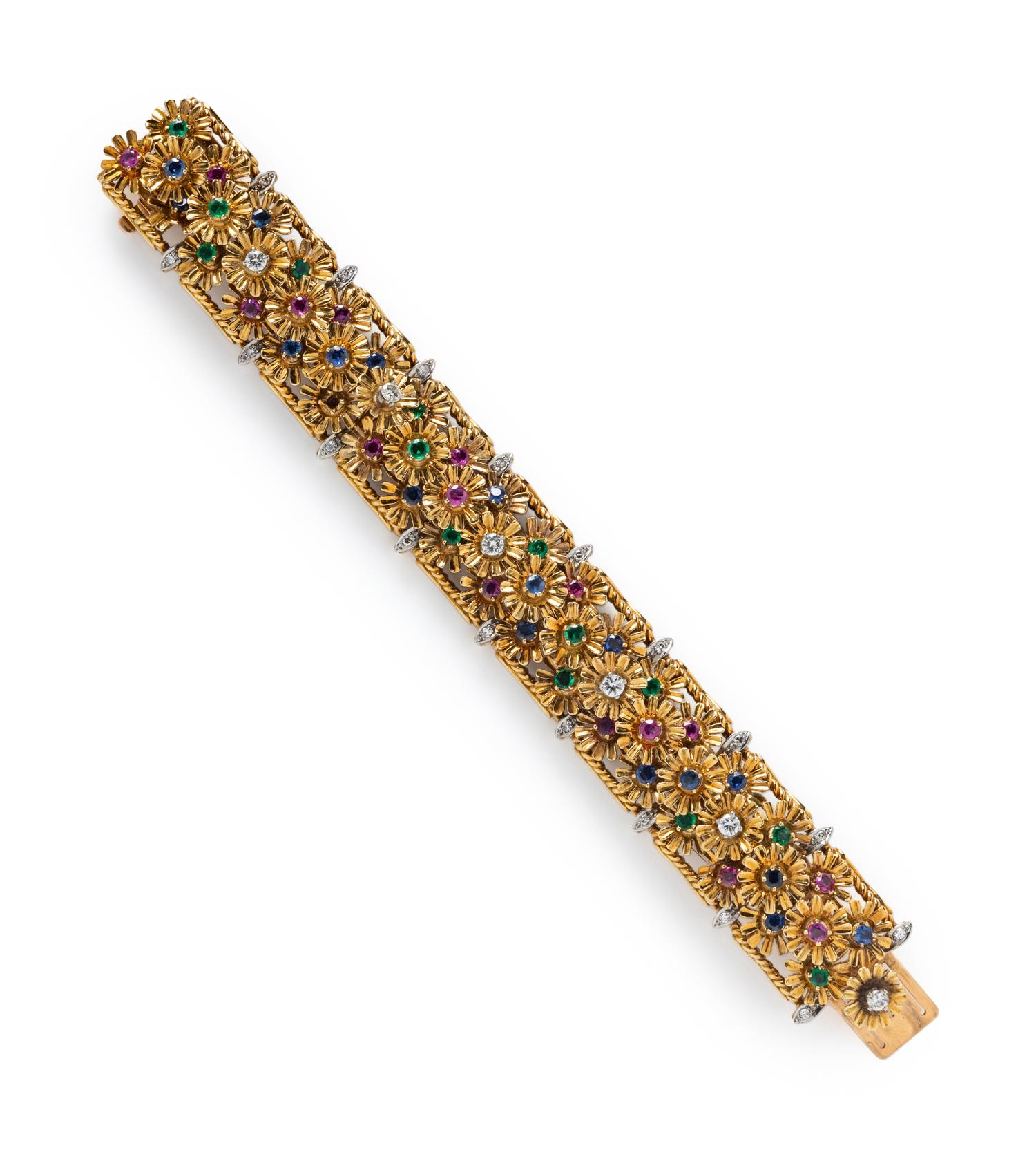 GOLD AND MULTIGEM FLORAL BRACELET
