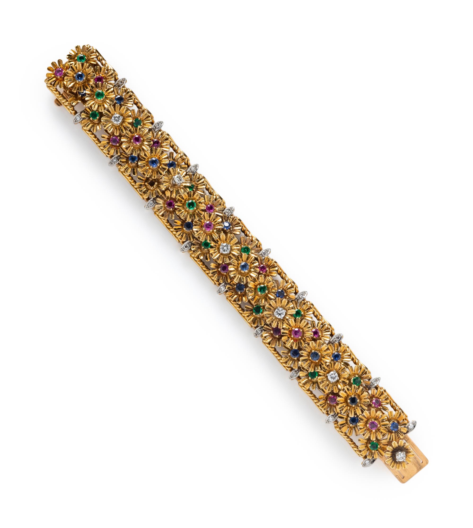 GOLD AND MULTIGEM FLORAL BRACELET