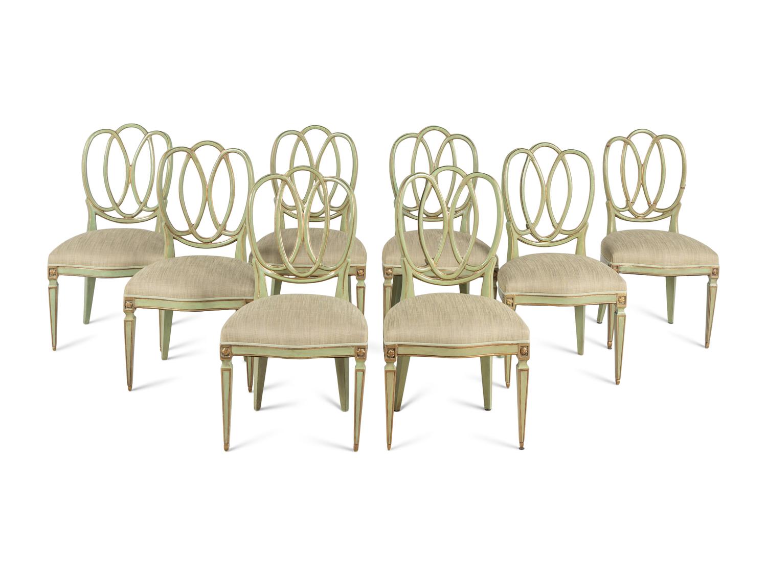 A Set of Eight Gustavian Style Painted Dining Chairs