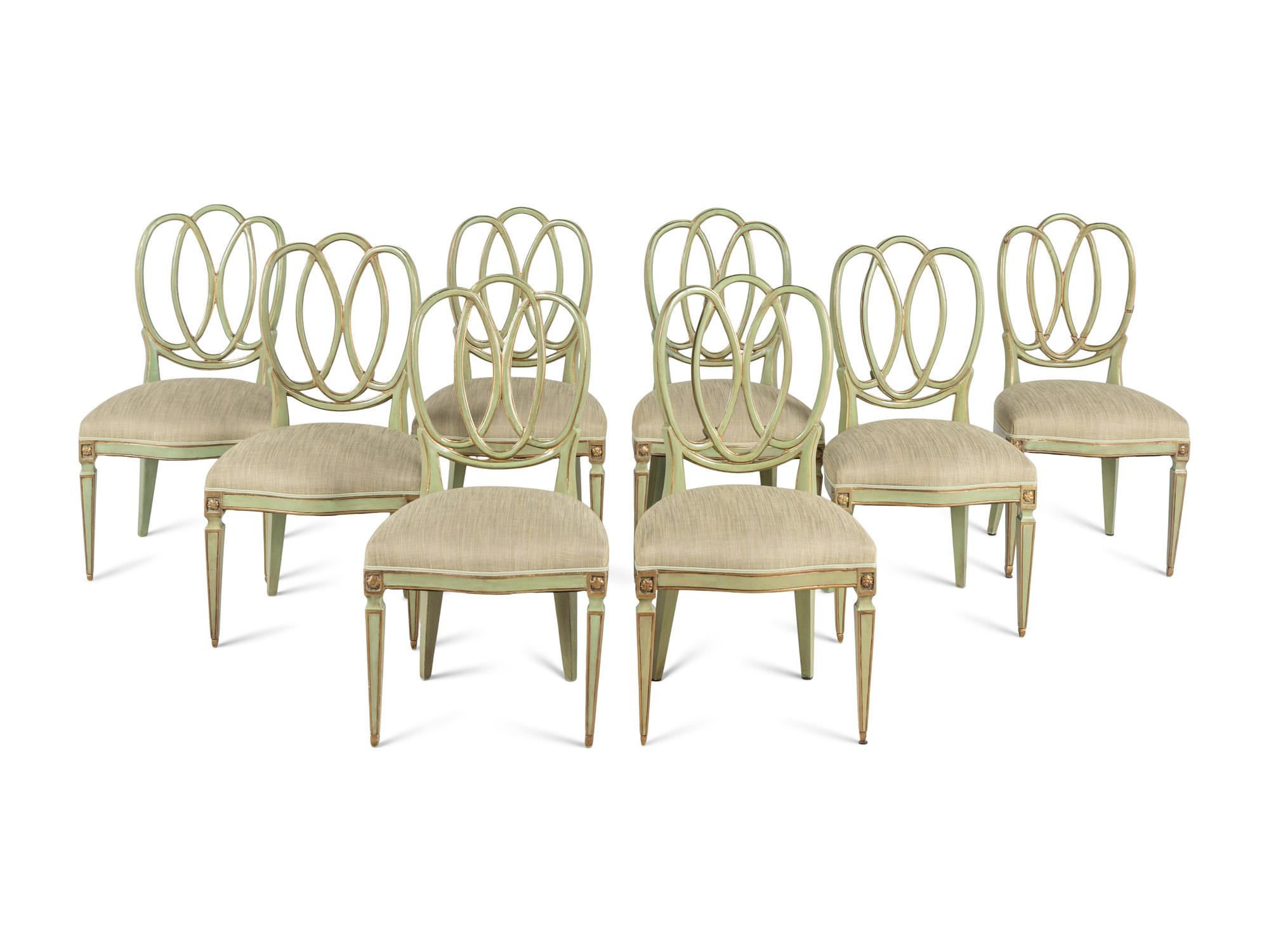 A Set of Eight Gustavian Style Painted Dining Chairs