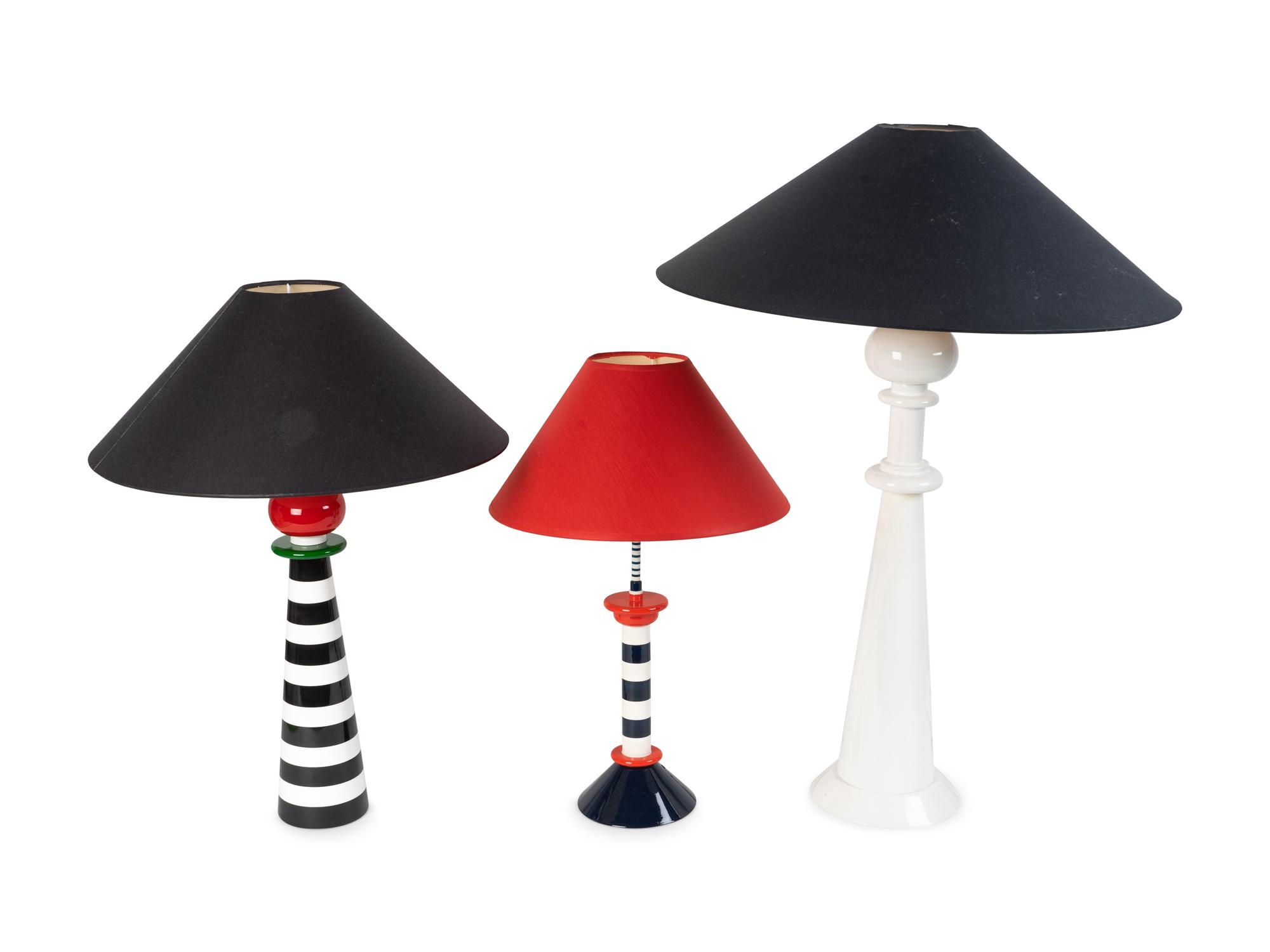 Three Painted Table Lamps — 20TH CENTURY