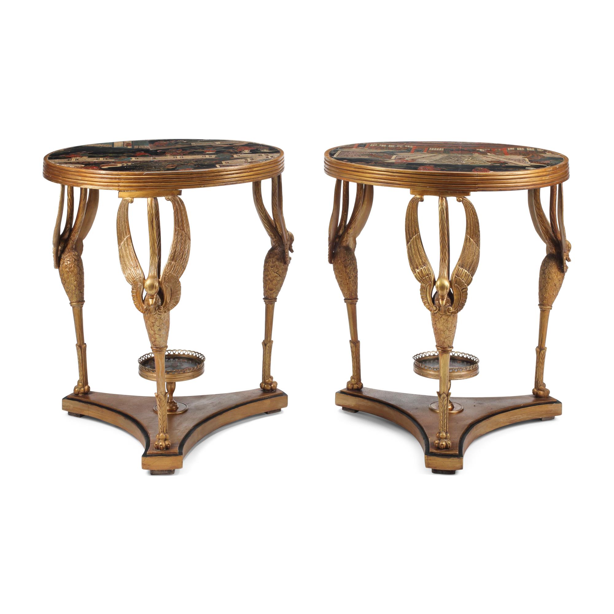 A Pair of Directoire Style Giltwood and Chinese Lacquer Tables