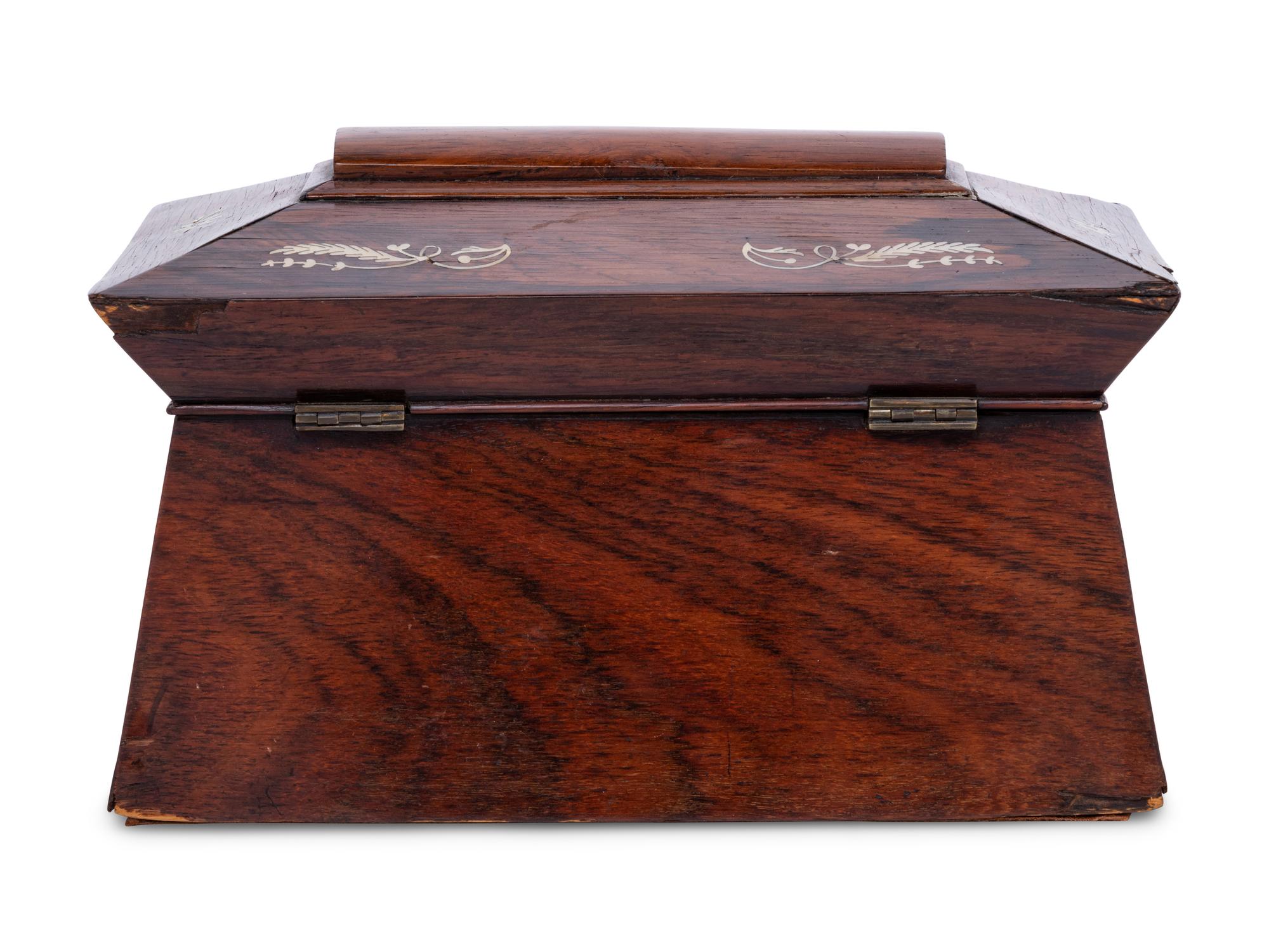 An English Mother-of-Pearl-Inlaid Rosewood Tea Caddy