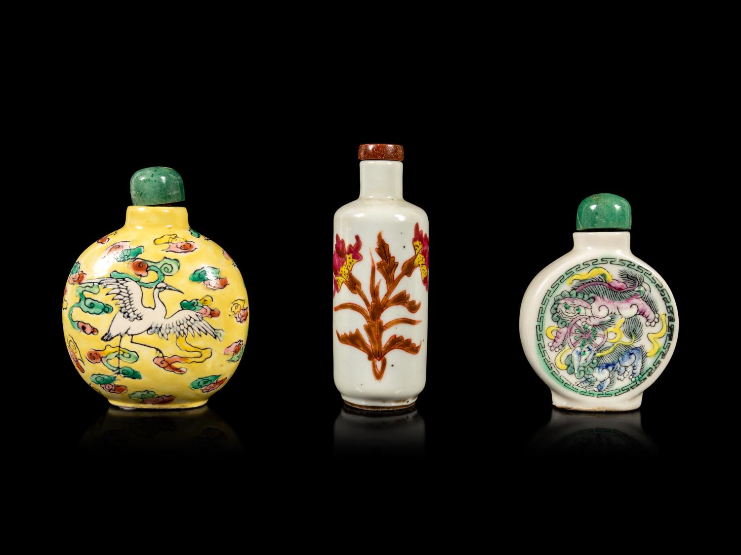 Three Chinese Famille Rose Porcelain Snuff Bottles