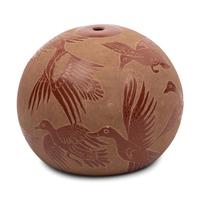 Redware Sgraffito Pottery Seed Jar, with Ducks