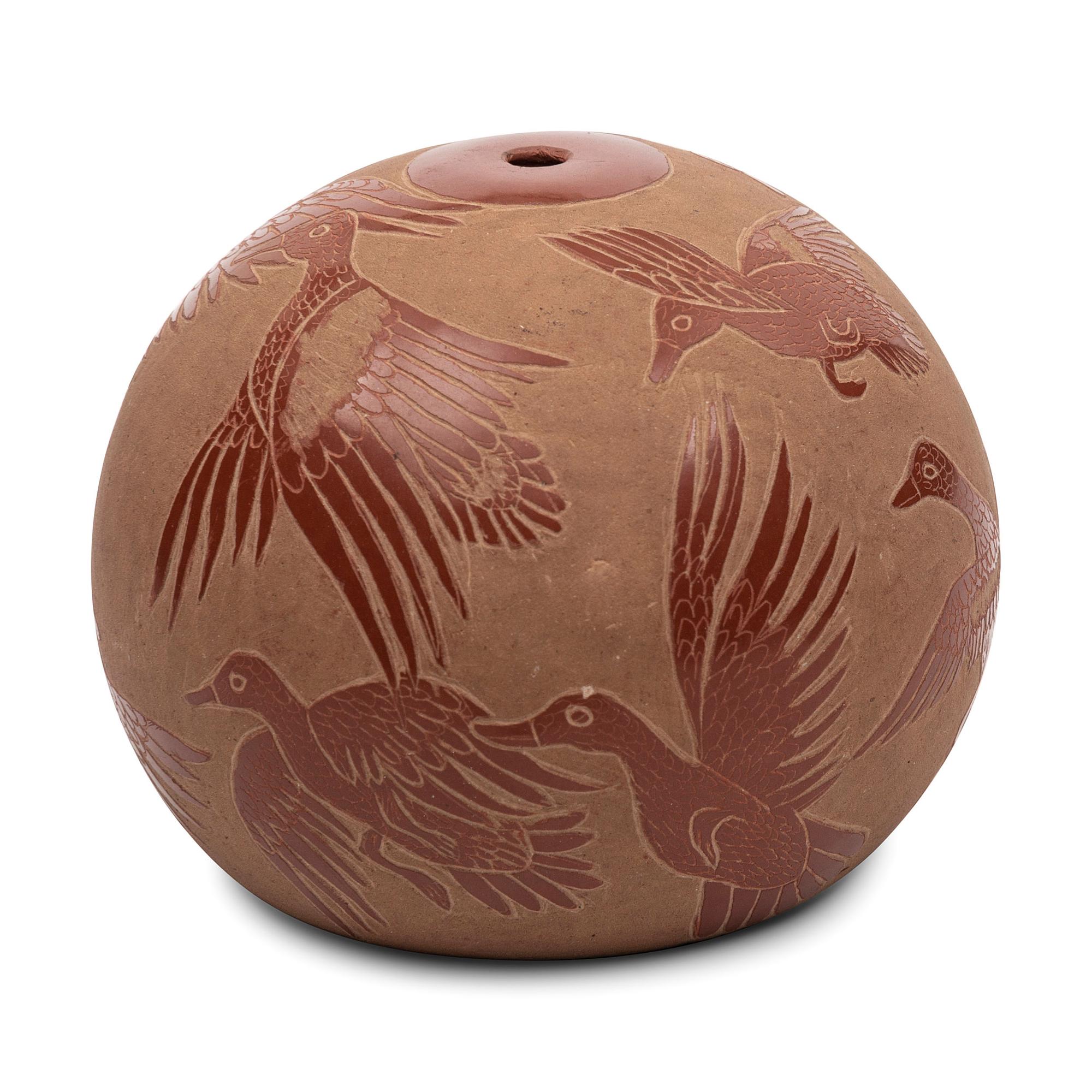 Redware Sgraffito Pottery Seed Jar, with Ducks