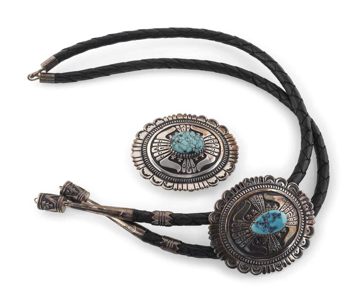 Matching Sterling Silver and Turquoise Belt Buckle AND Bolo Tie