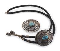 Matching Sterling Silver and Turquoise Belt Buckle AND Bolo Tie
