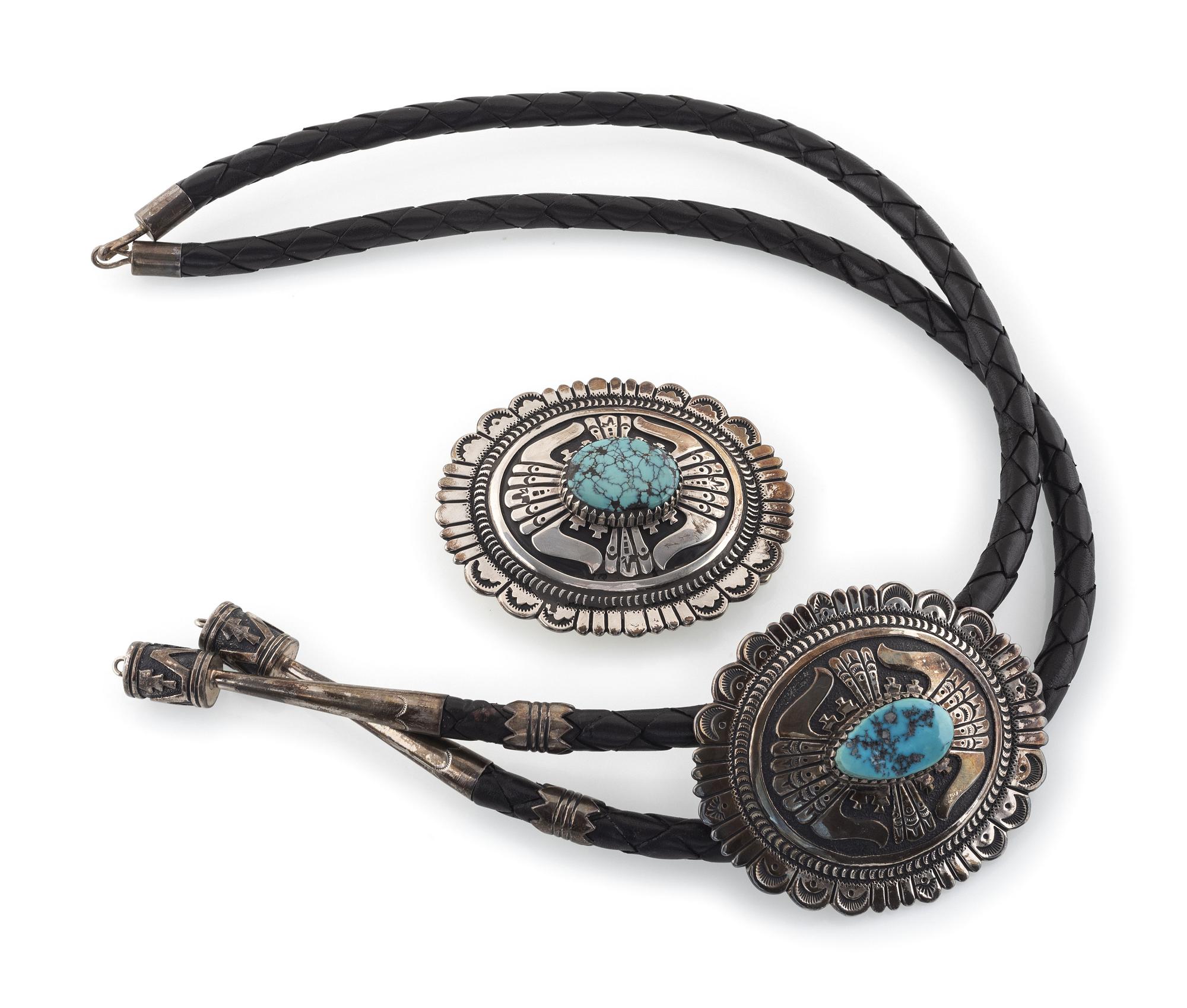 Matching Sterling Silver and Turquoise Belt Buckle AND Bolo Tie