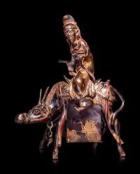A Chinese Parcel-Gilt Bronze Figural-Form Incense Burner