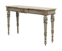 A Louis XVI Style Painted Console Table with a Faux Marble Top