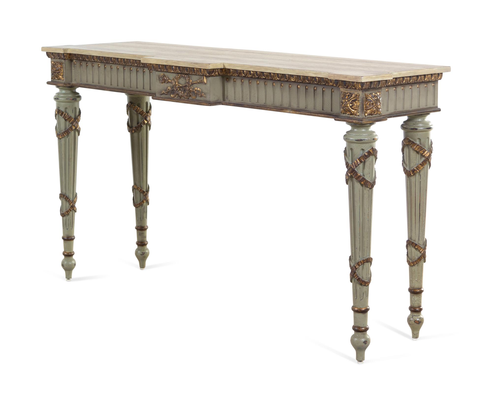 A Louis XVI Style Painted Console Table with a Faux Marble Top
