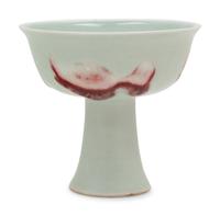 A Copper Red 'Three Fish' Stem Cup