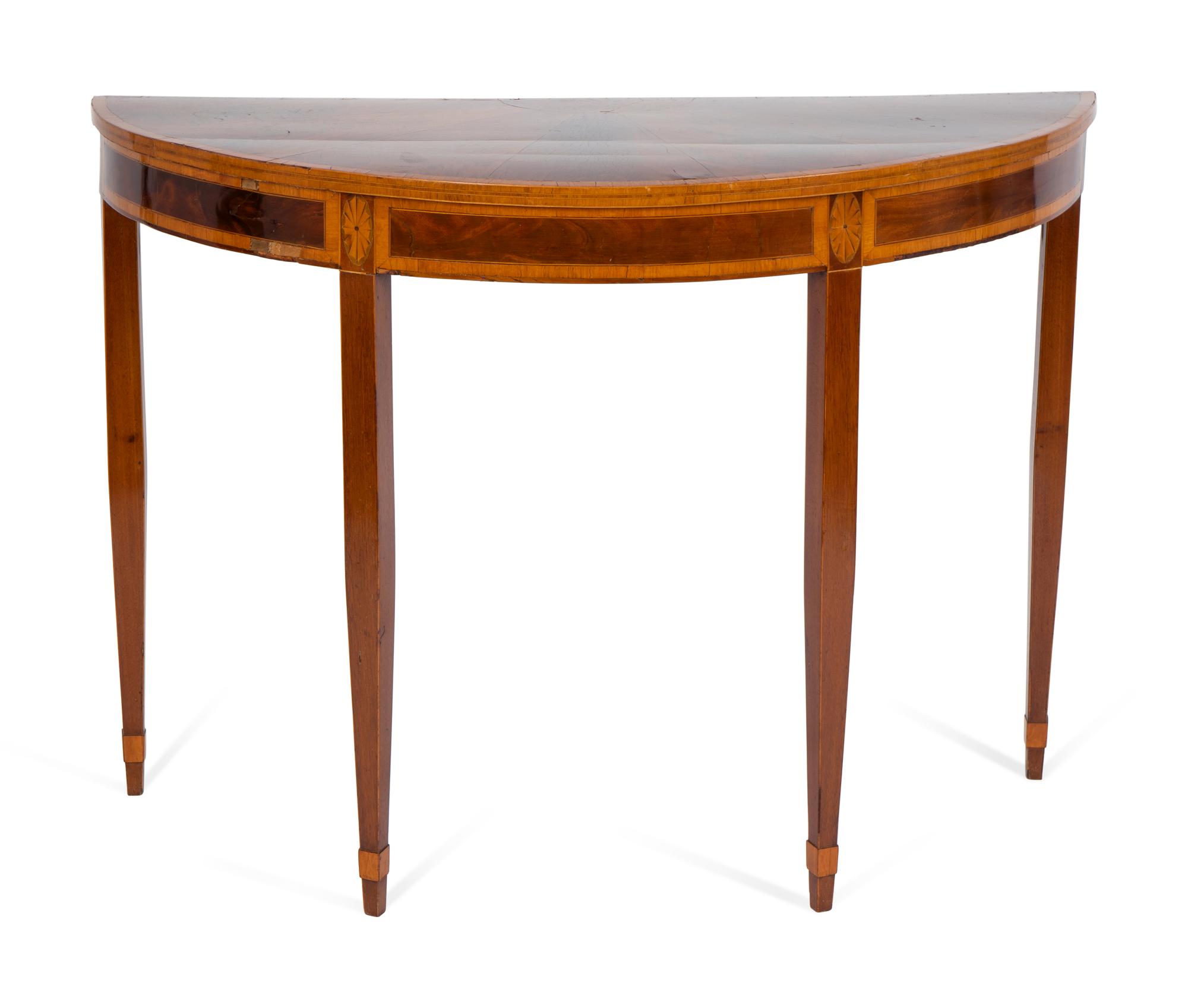 A George III Style Satinwood-Inlaid Mahogany Demilune Table — EARLY 19TH CENTURY