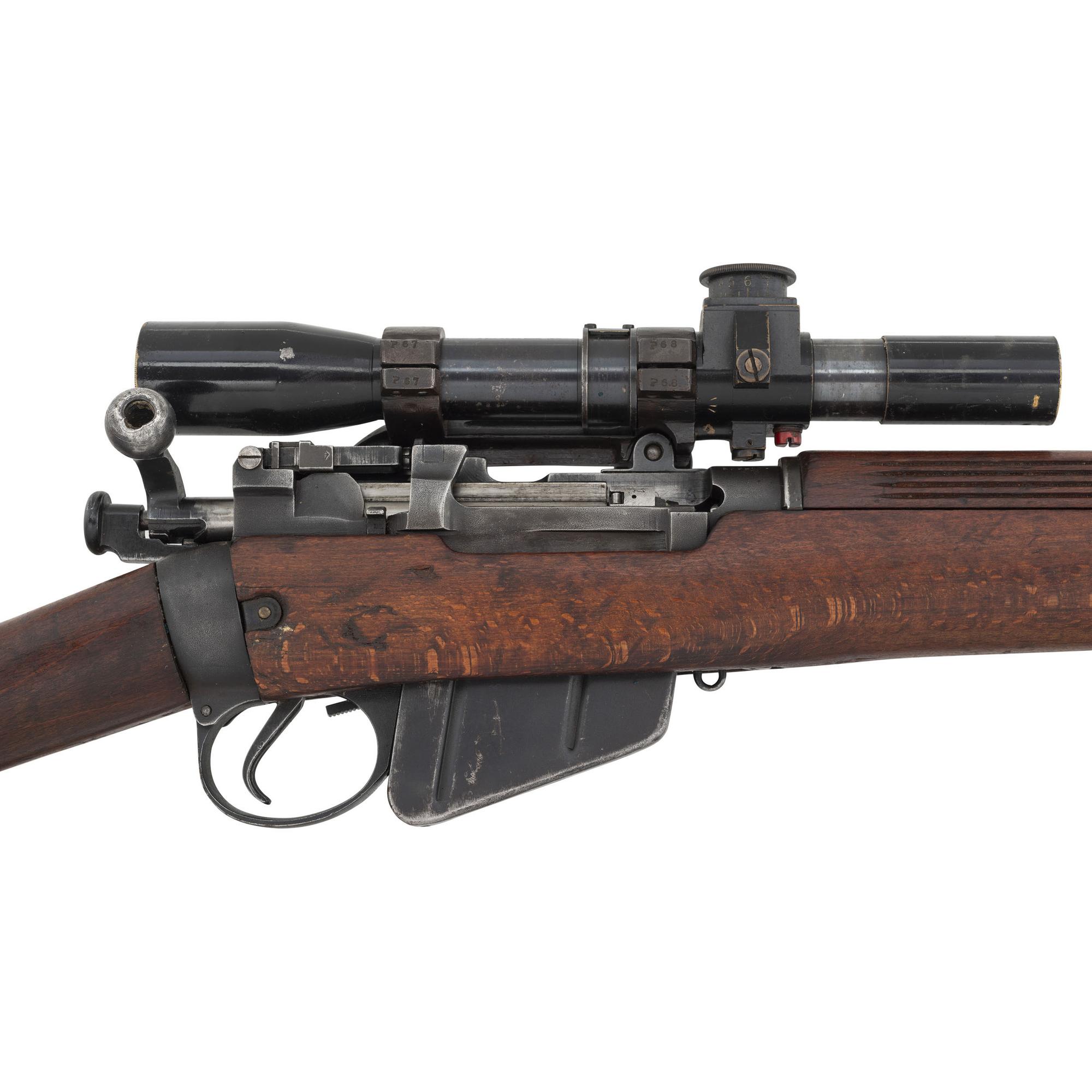 ** WWII-era Enfield R.O.F.M. No.4 Mk.1 Rifle in Sniper Configuration with Accessories and Scope