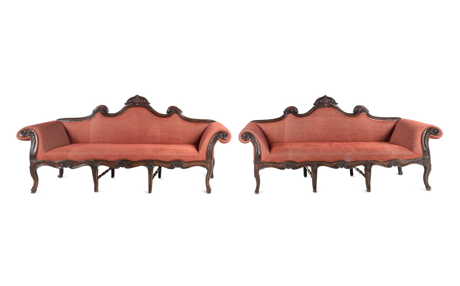 A Pair of Italian Rococo Walnut Settees