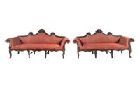 A Pair of Italian Rococo Walnut Settees