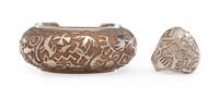 Sterling Silver Cast Ring and Cuff Bracelet, with Petroglyph Design Lot is located and will ship from Denver, Colorado.