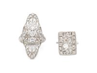 TWO DIAMOND AND PLATINUM RINGS