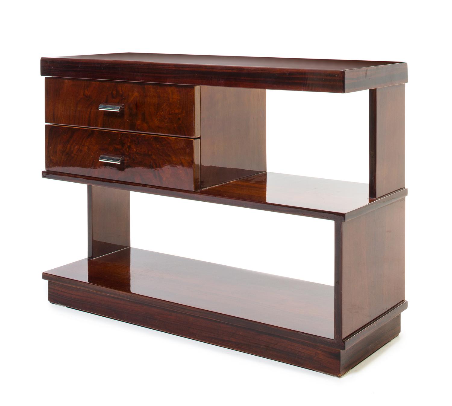 An Art Deco Rosewood Side Table Height 25 3/4 x width 35 1/2 x depth 12 3/4 inches.