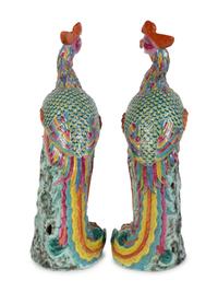 A Large Pair of Chinese Export Famille Rose Porcelain Figures of Phoenix Birds — 19TH CENTURY
