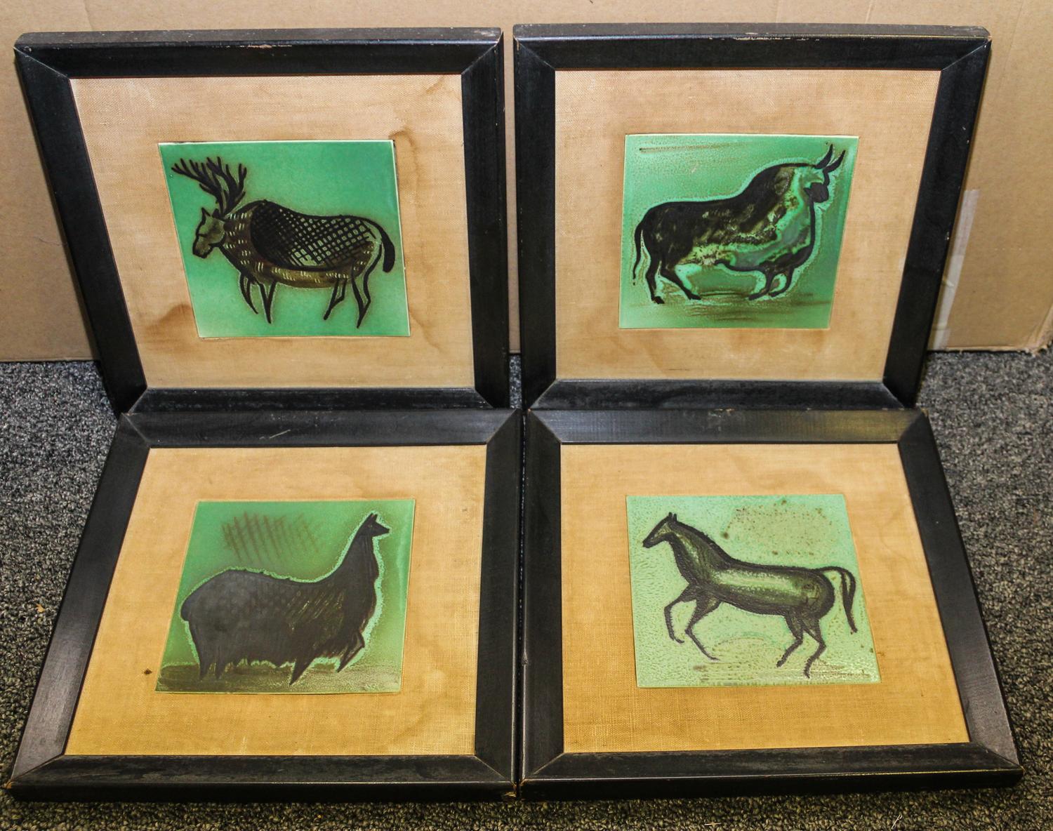 Artist Unknown, (20th century), Four Cave Painting Style Animal Tiles
