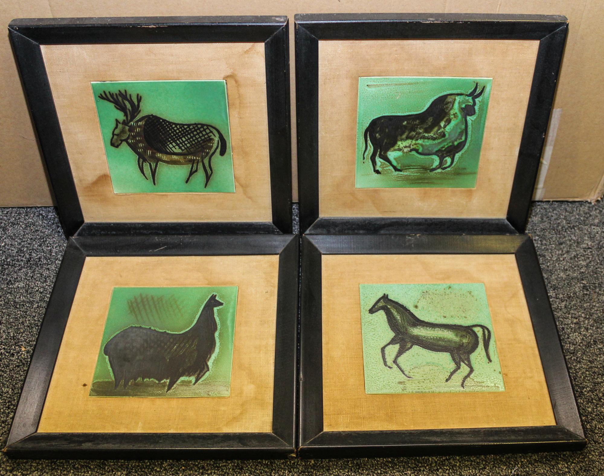 Artist Unknown, (20th century), Four Cave Painting Style Animal Tiles