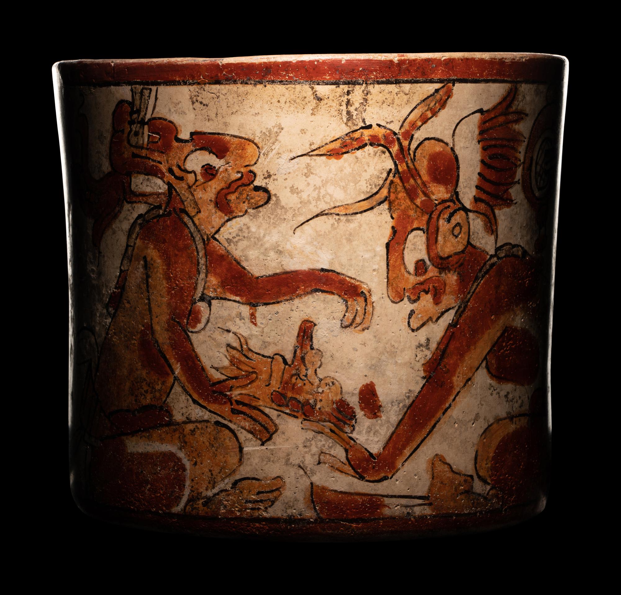 A Maya Polychrome Cylinder Vessel