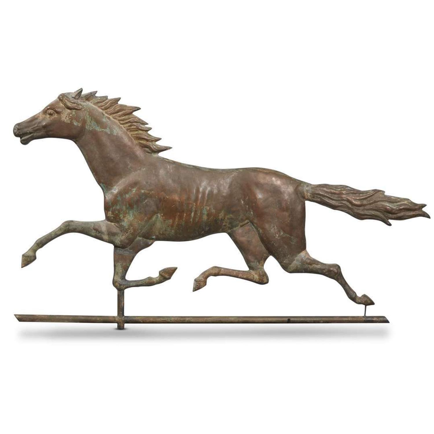 Large molded copper weathervane of trotter "Goldsmith's Maid" Attributed to J.W. Fiske & Co., New York, circa 1865