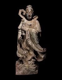 A Carved Polychrome Lacquered Wood Figure of a Guanyin