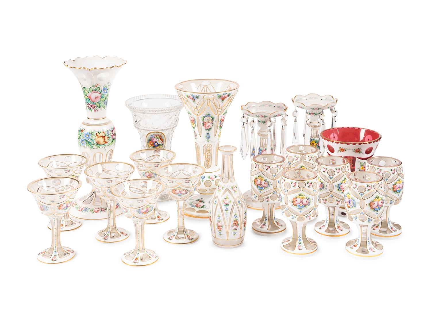 A Collection of Bohemian Cased Glass Articles