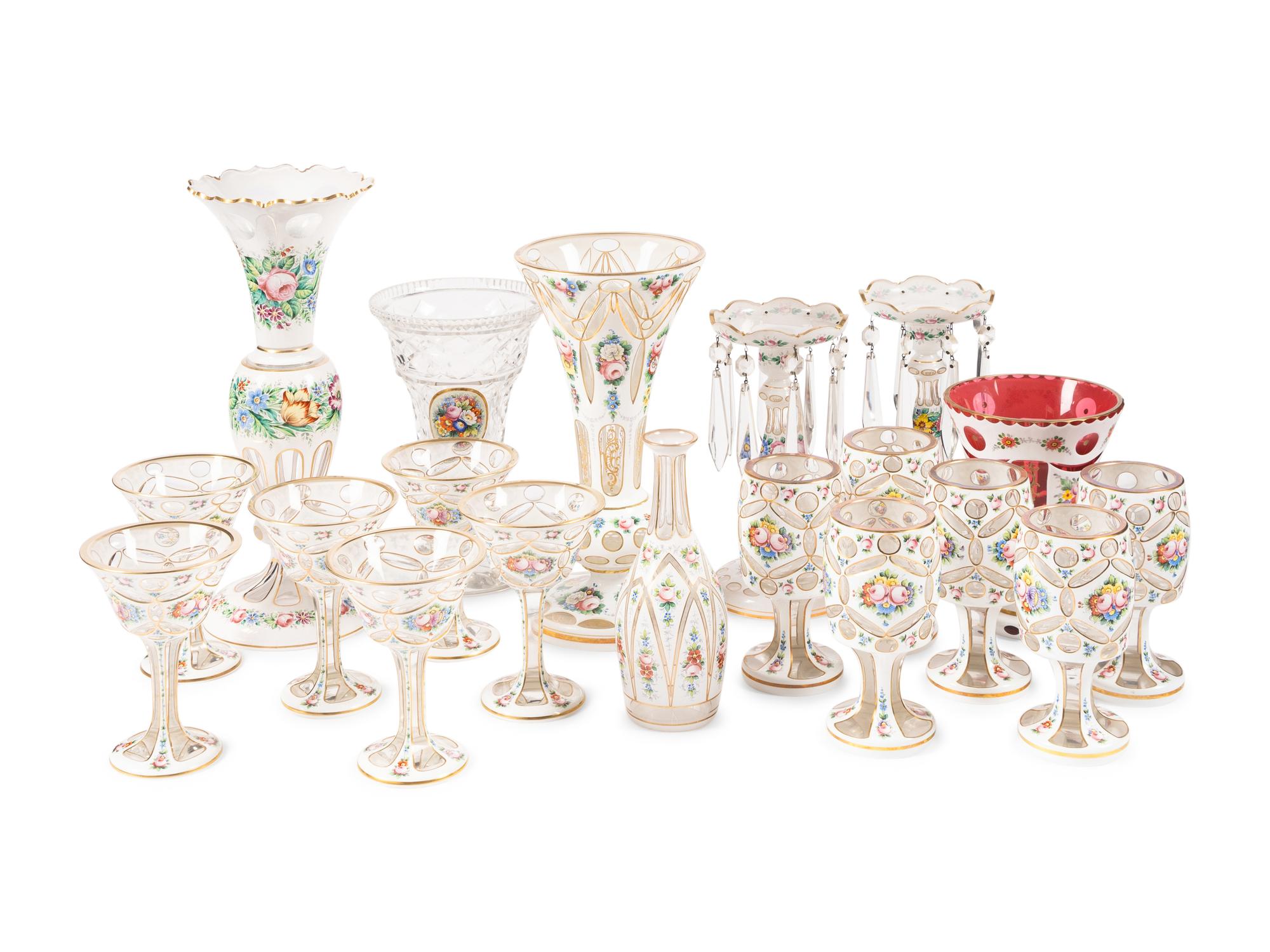 A Collection of Bohemian Cased Glass Articles