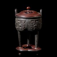 A Chinese Archaistic Patinated Bronze Tripod Censer, Late Ming to Qing Dynasty 明末清初 仿古饕餮紋銅鼎