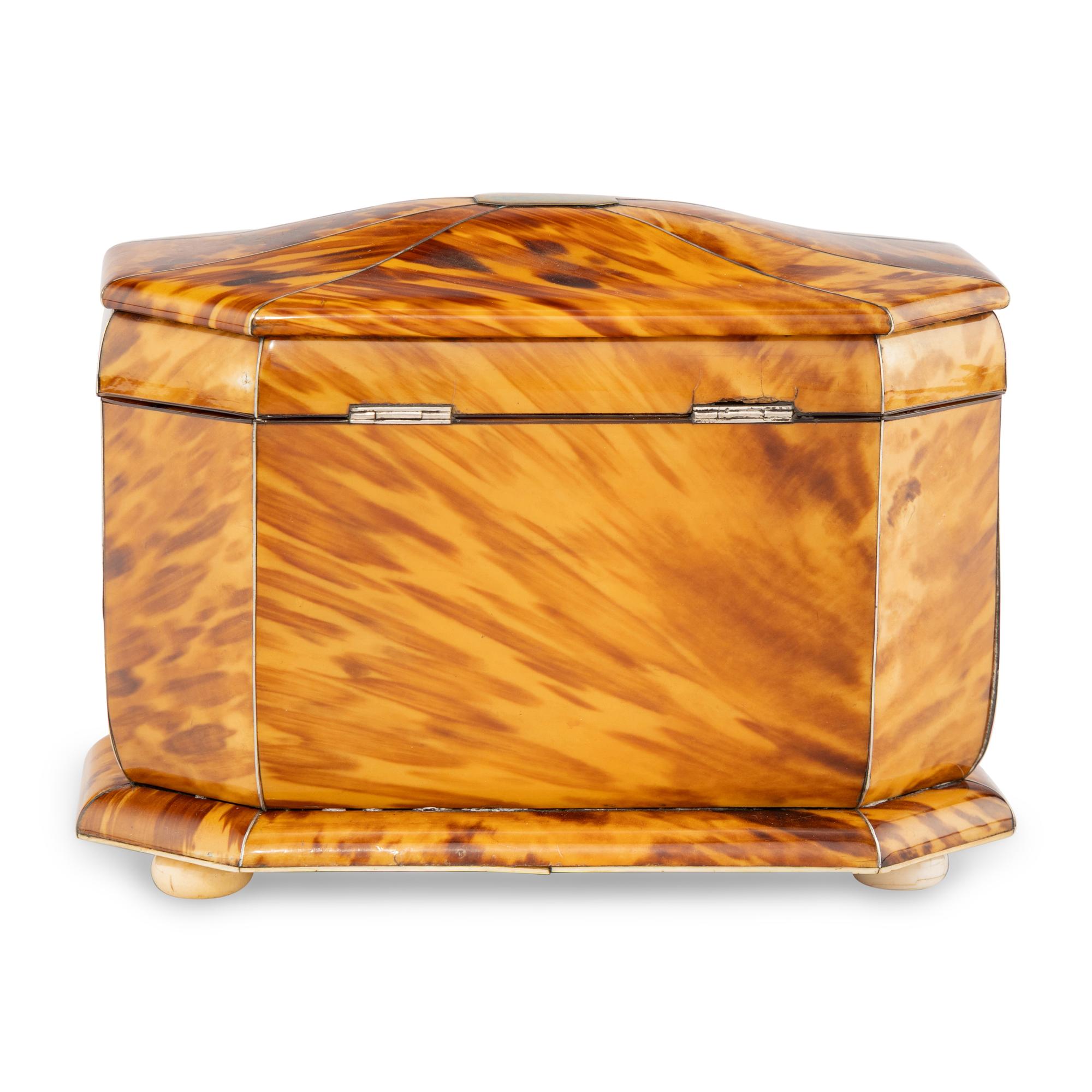 An English Tortoise Shell Veneered Tea Caddy