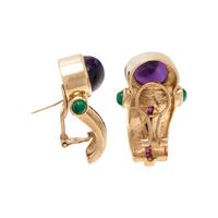 YELLOW GOLD AND MULTIGEM EARCLIPS