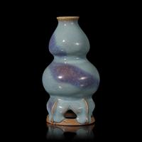 A Chinese Jun Style Purple Splashed 'Double Gourd' Vase with Integral Stand — 紫斑藍鈞葫蘆連座瓶
