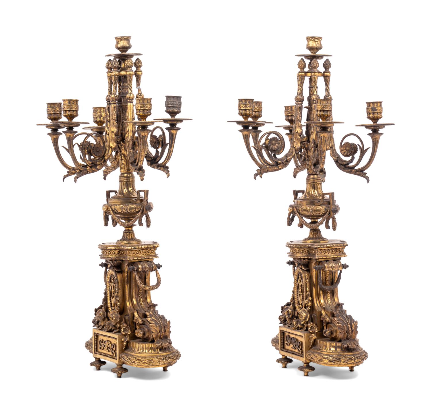 A Pair of Napoleon III Gilt Bronze Six-Light Candelabra
