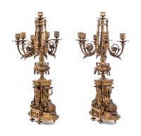 A Pair of Napoleon III Gilt Bronze Six-Light Candelabra