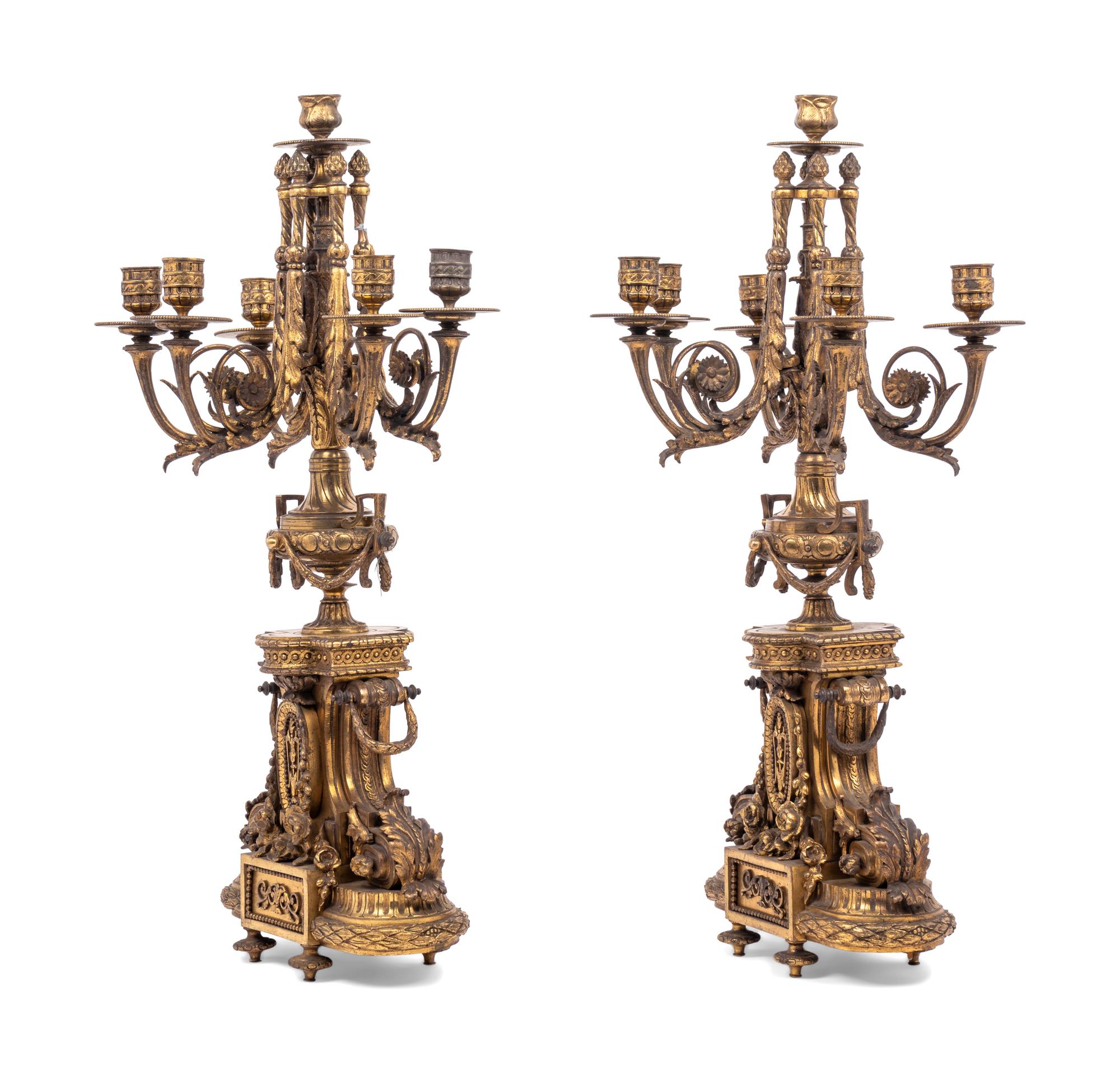 A Pair of Napoleon III Gilt Bronze Six-Light Candelabra