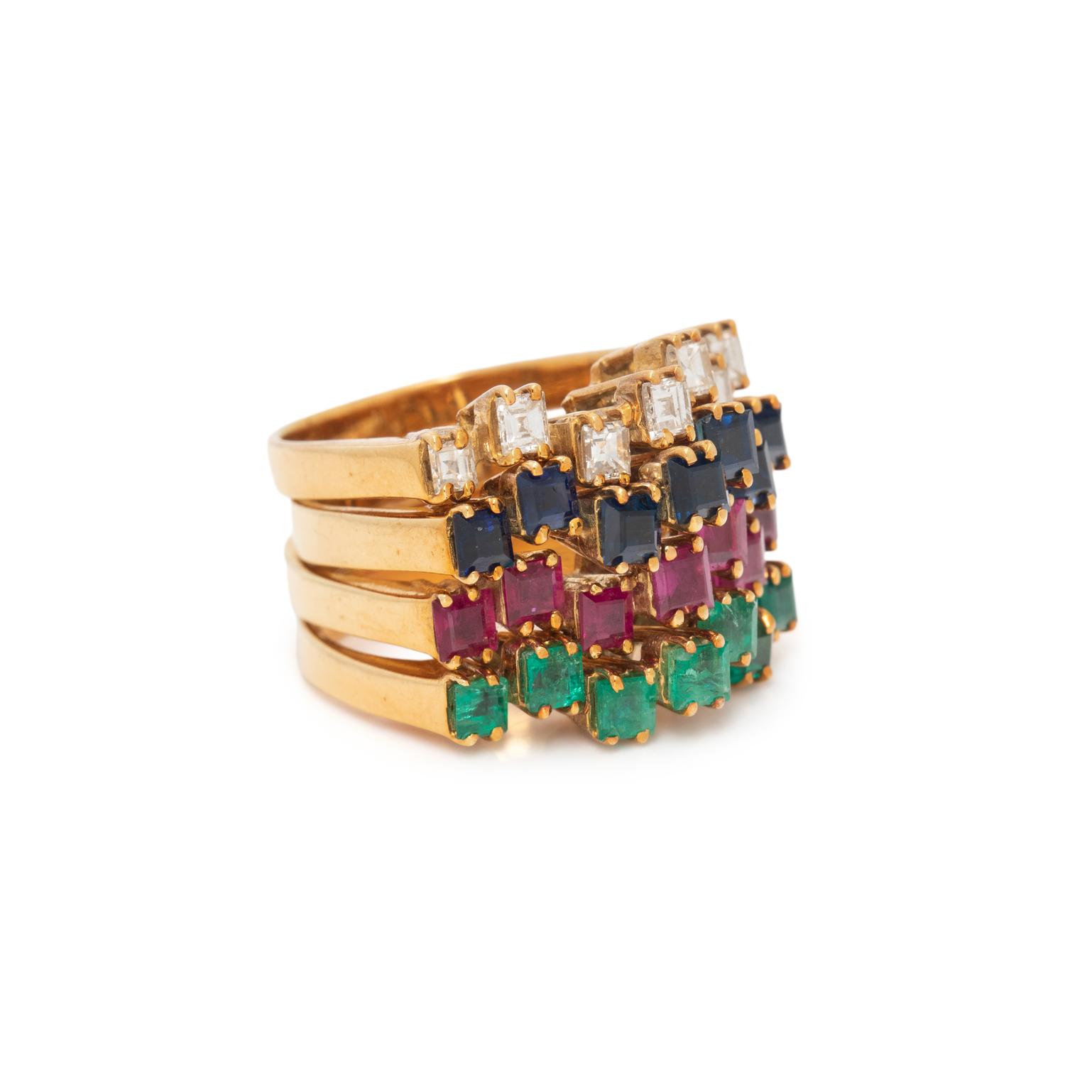 DIAMOND, RUBY, EMERALD, AND SAPPHIRE STACKABLE RINGS