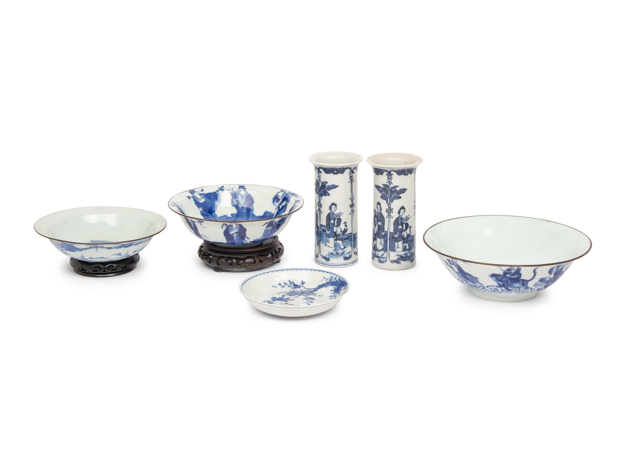 Six Chinese Blue and White Porcelain Wares