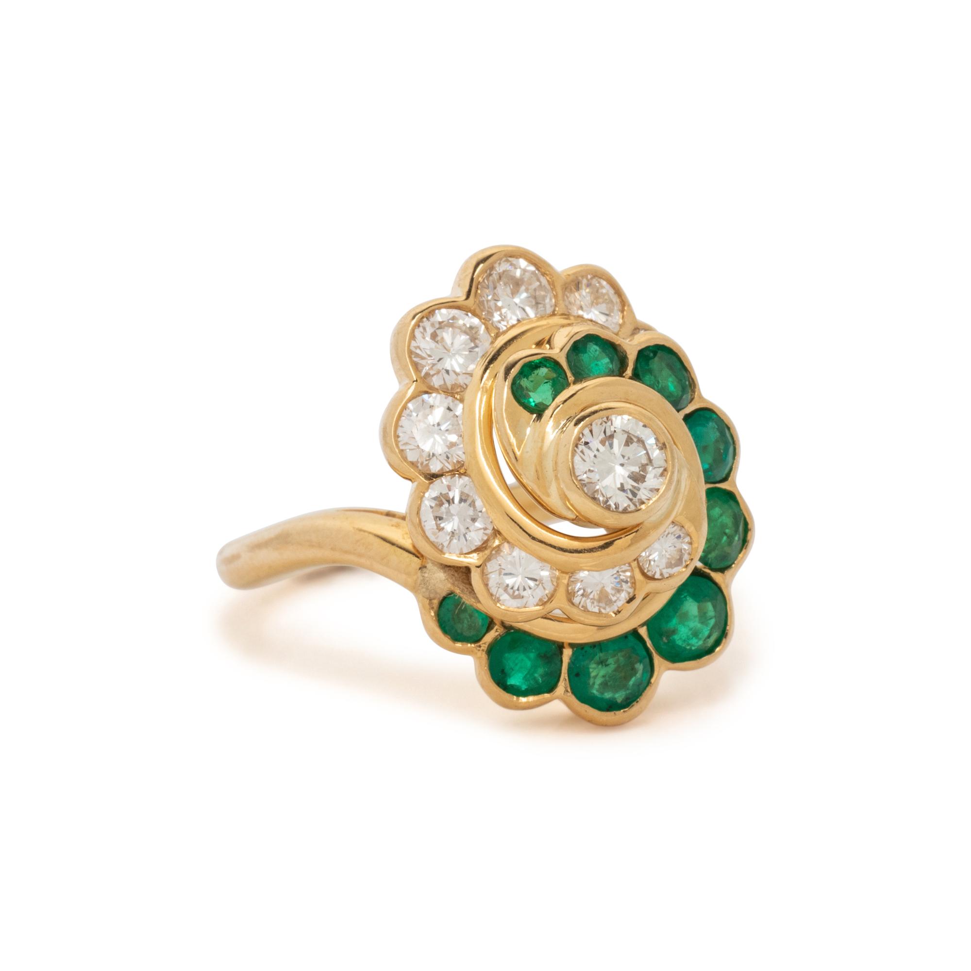 YELLOW GOLD, EMERALD, AND DIAMOND RING