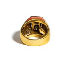YELLOW GOLD, DIAMOND, AND CORAL RING