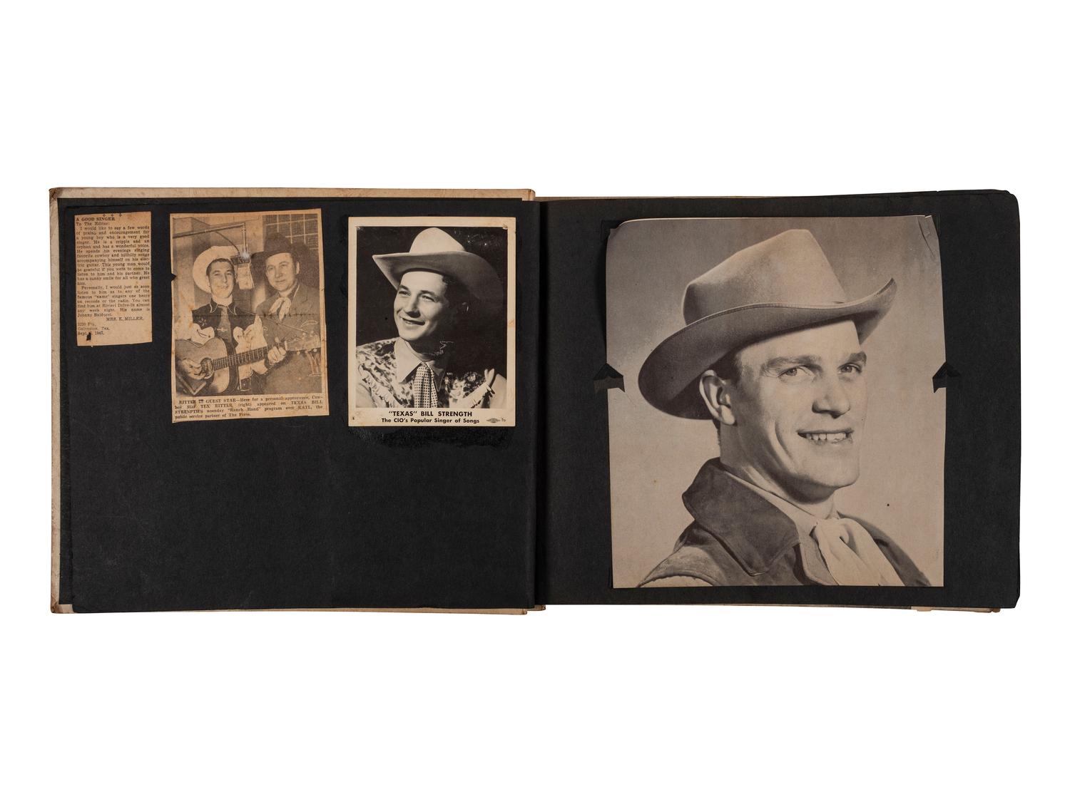 [COUNTRY MUSIC]. Traditional Country Music Hall of Fame scrapbook identified to Harold Sharp, containing rare Hank Williams Memorial Souvenir program.