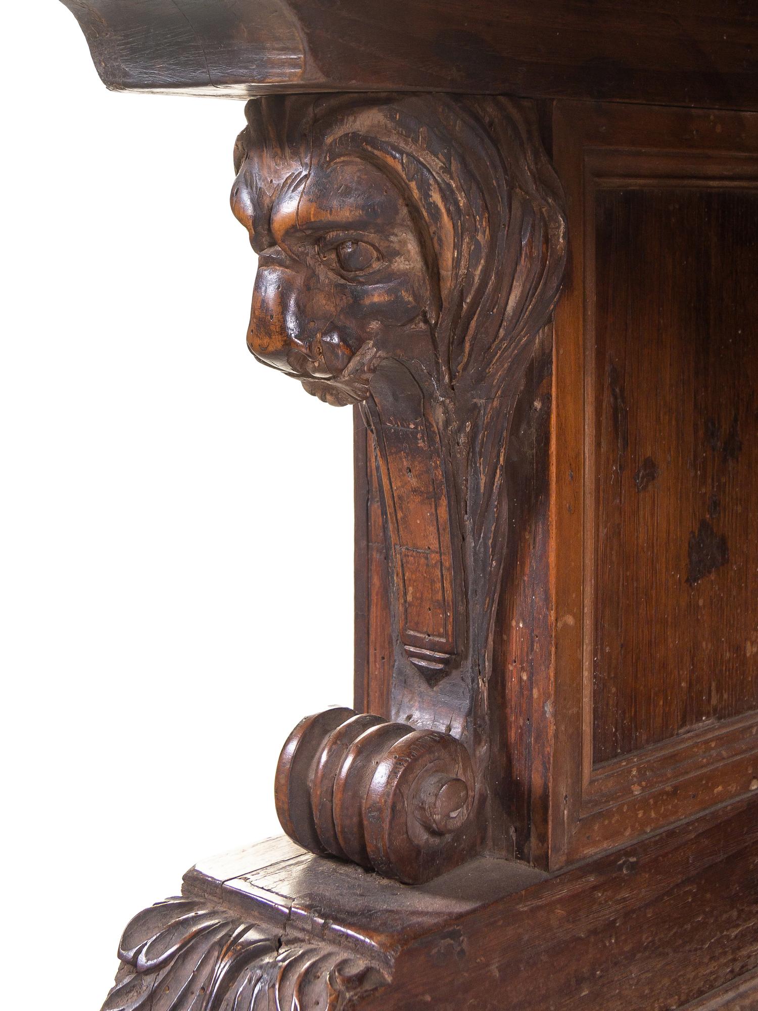 An Italian Renaissance Revival Carved Walnut Hall Bench