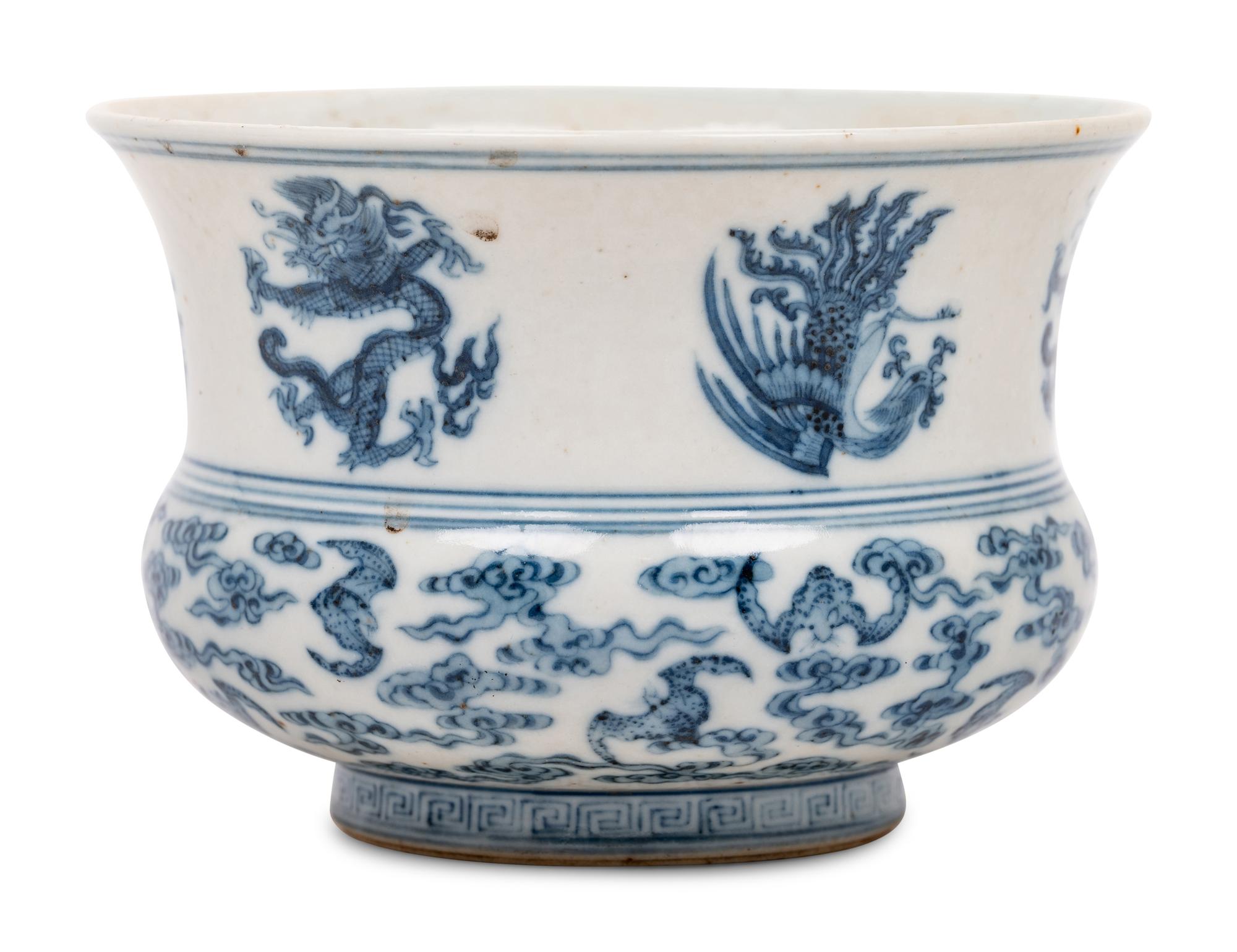 A Blue and White Porcelain Spittoon