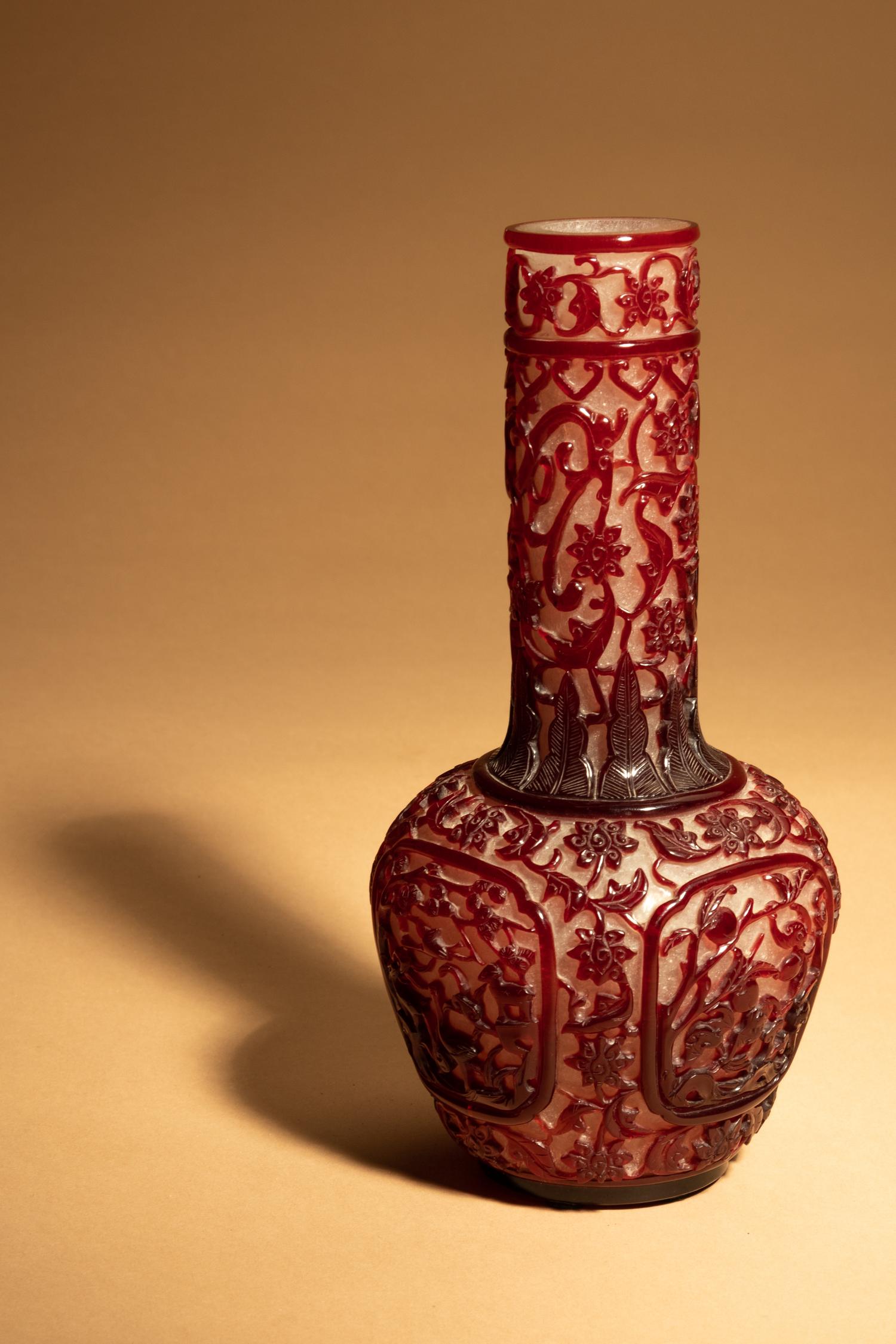 A Ruby-Red Overlay Peking Glass Bottle Vase